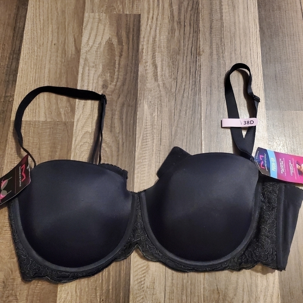 NWT Maidenform Black Push Up Balconette Neckline Bra Size 38D - Picture 2 of 5